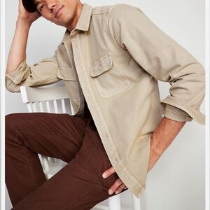 Old Navy Workwear Utility-Pocket Button Up Tan Denim Shirt Shacket